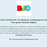 Belvárosi Játékóvoda is looking for a kindergarten teacher